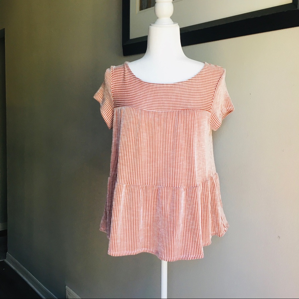 Pinstriped baby doll shirt, size Large in Juniors.